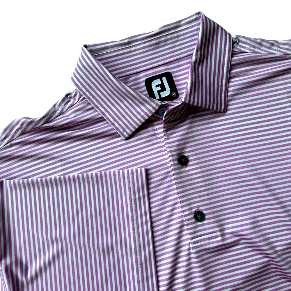 FootJoy Mens XL ProDry Striped Golf Polo Shirt Purple White Short Sleeve 25565 - Picture 2 of 9
